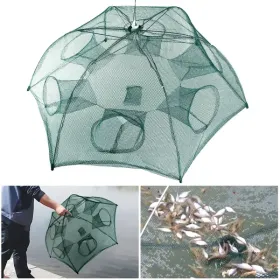 Fishing Trap Net Portable Folded Fishing Bait Trap Shrimp Minnow Crab Bait Net 6 Sides 6 Holes Crayfish Cast Mesh Trap Automatic (Option: AS PIC)